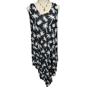 2342) EXIST Black White Palm Tree & Pineapple print Swim Cover Up Dress One Size
